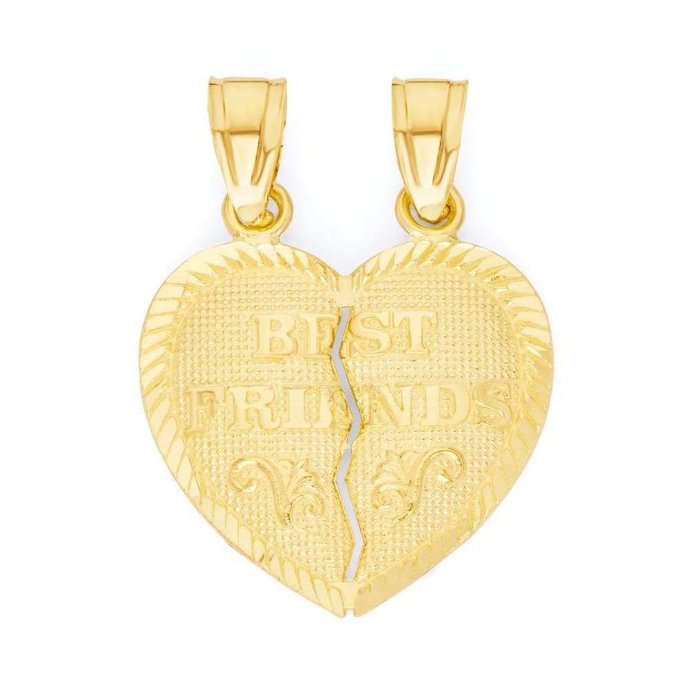 14k Solid Gold Breaking Heart Pendant - Best Friends Jewelry Gifts for Her